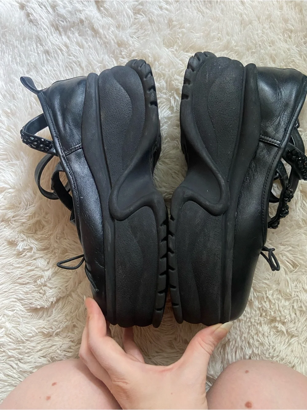 Simone Rocha Black Platform Mary Jane Shoes with Beaded Strap